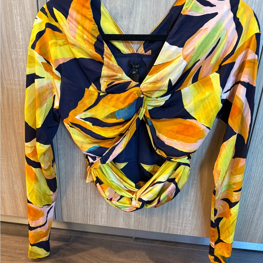 AFRM Yellow and Navy Floral Blouse